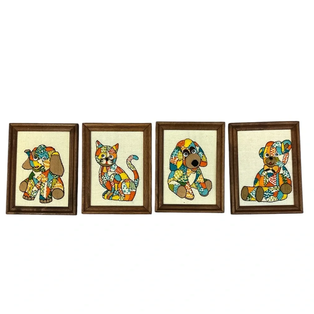 Sunset Designs MGM 1970s Jiffy Stitchery Elephant Cat Dog Bear Rare Set